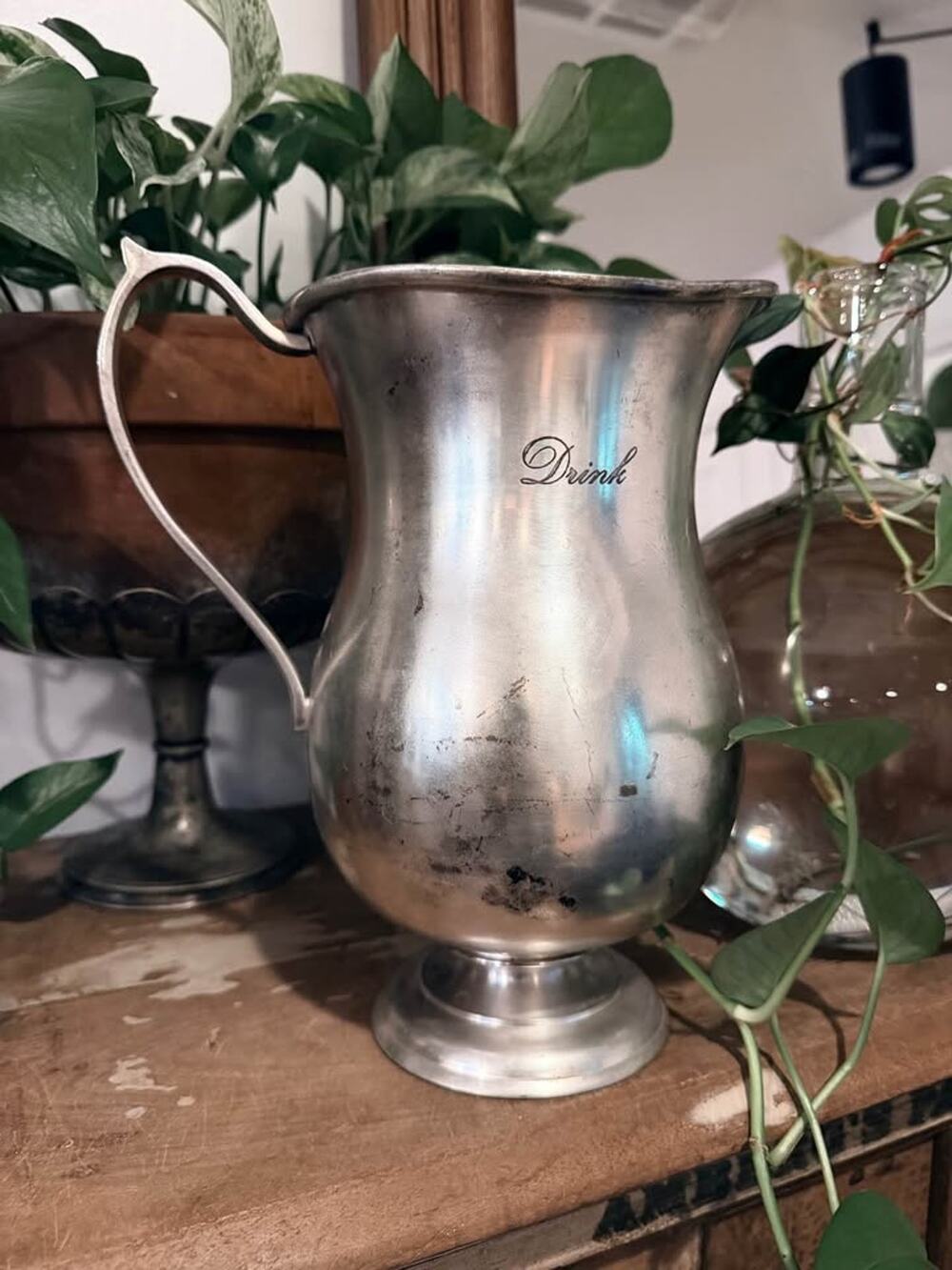 Pottery Barn Large Silver Plate "Drink” Pitcher Hotel Collection